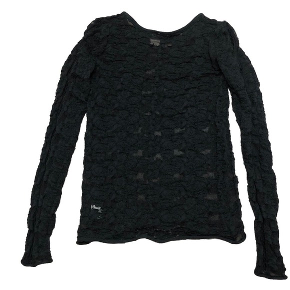 Free People Lace Top S Black Floral Sheer Shimmer Stretch‎ Boho Grunge Goth - Picture 3 of 12
